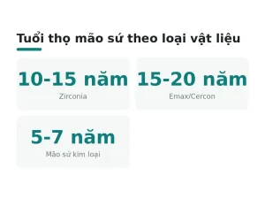 Tuổi thọ mão sứ theo loại vật liệu