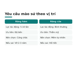 Yêu cầu mào sứ theo vị trí
