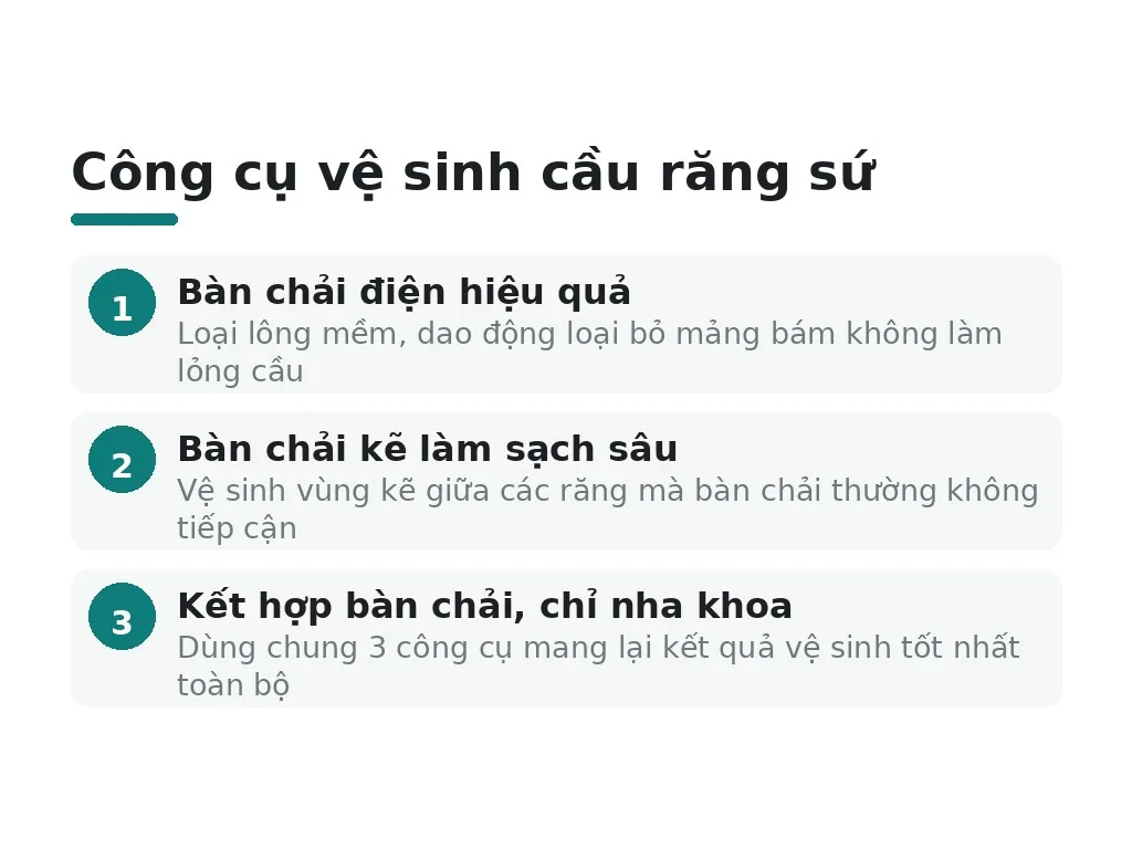 Công cụ vệ sinh cầu răng sứ có nên dùng